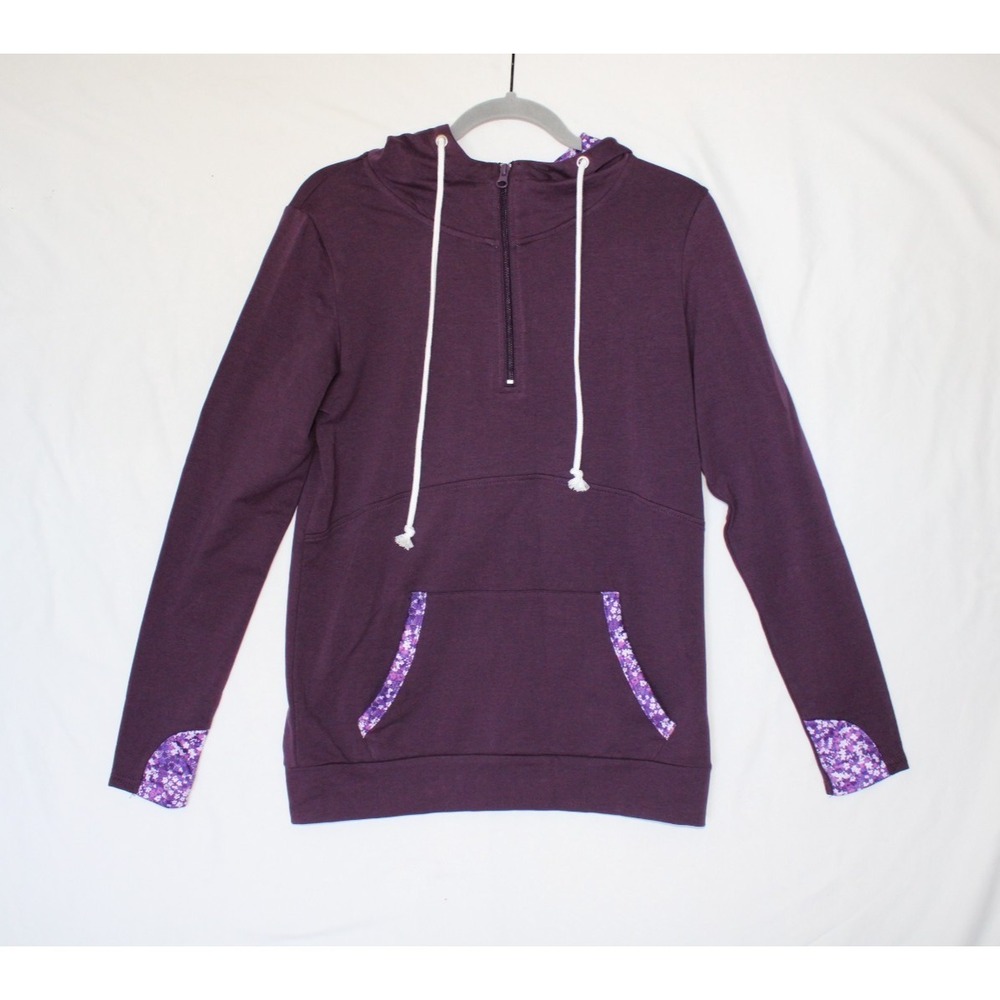 The Pulse Boutique Easy to Love Quarter Zip Deep Plum Purple Floral Hoodie Small